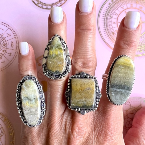 925 You Choose! Ornate Bumble Bee Jasper Ring 8, 8.75 - Picture 3 of 9